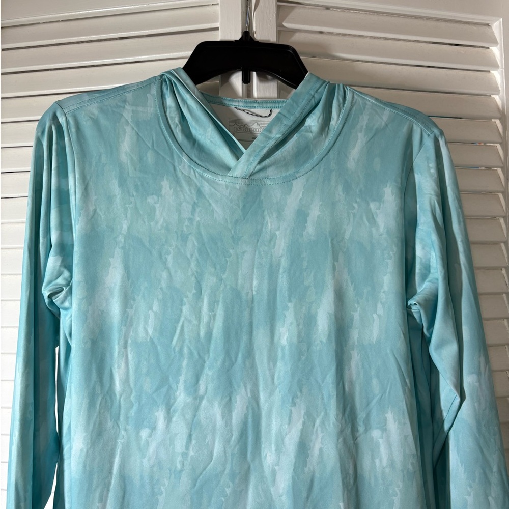 Patagonia Capilene Cool Daily Graphic Lightweight Hoodie Womens Aqua Blue Sz M - Picture 4 of 13